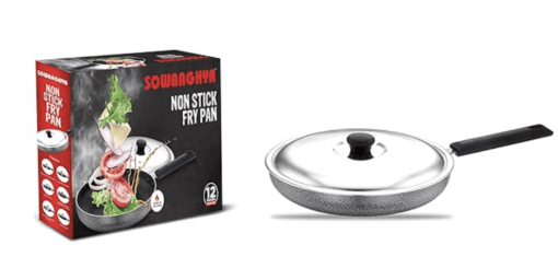 SOWBAGHYA Non Stick Fry Pan with Stainless Steel Lid (Multicolour) | with Soft Touch Handle | Stainless Steel Gas and Induction Compatible Fry Pan - Image 2